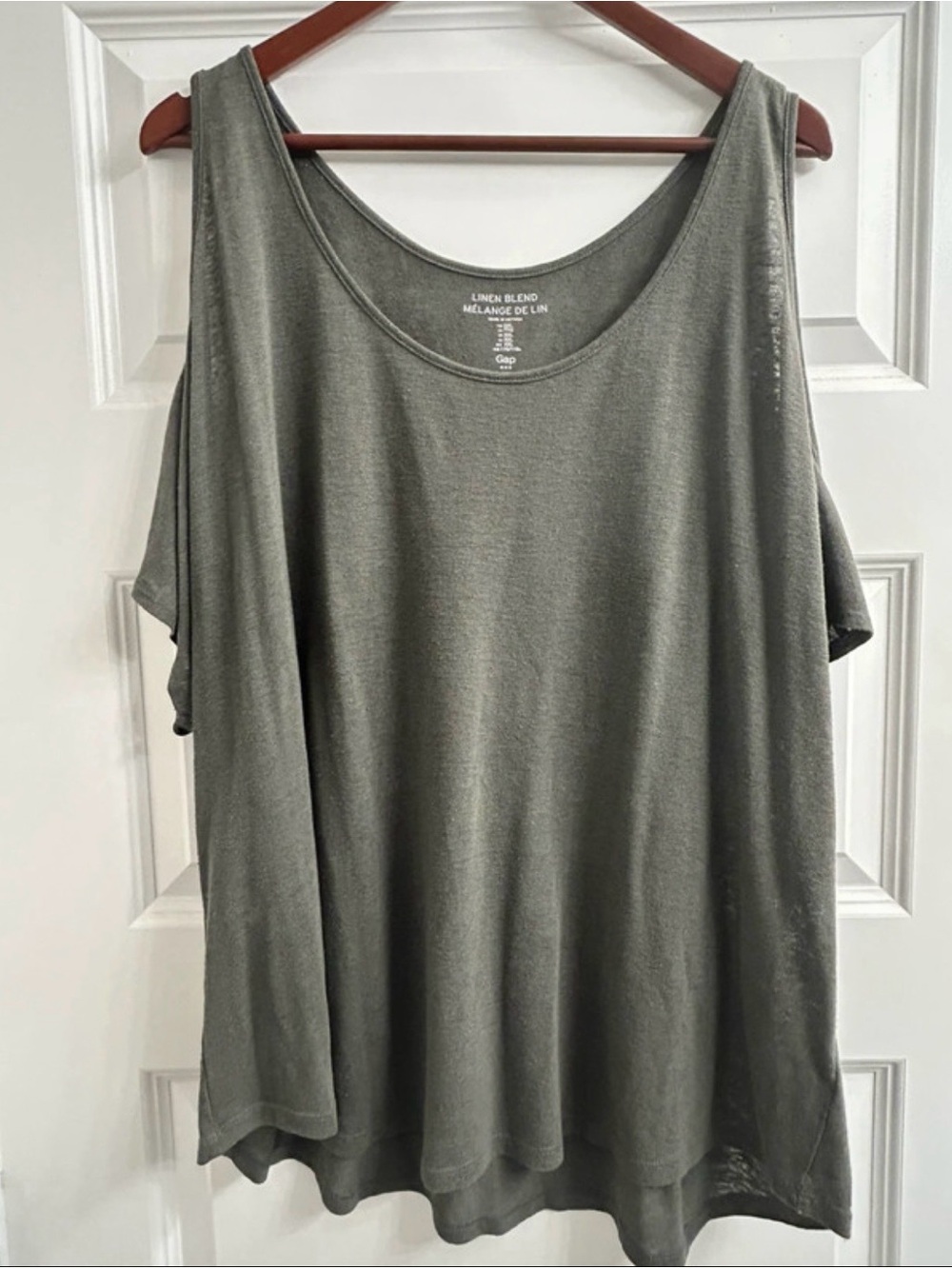 GAP Olive Green Cold-Shoulder Linen-Blend Tank Top